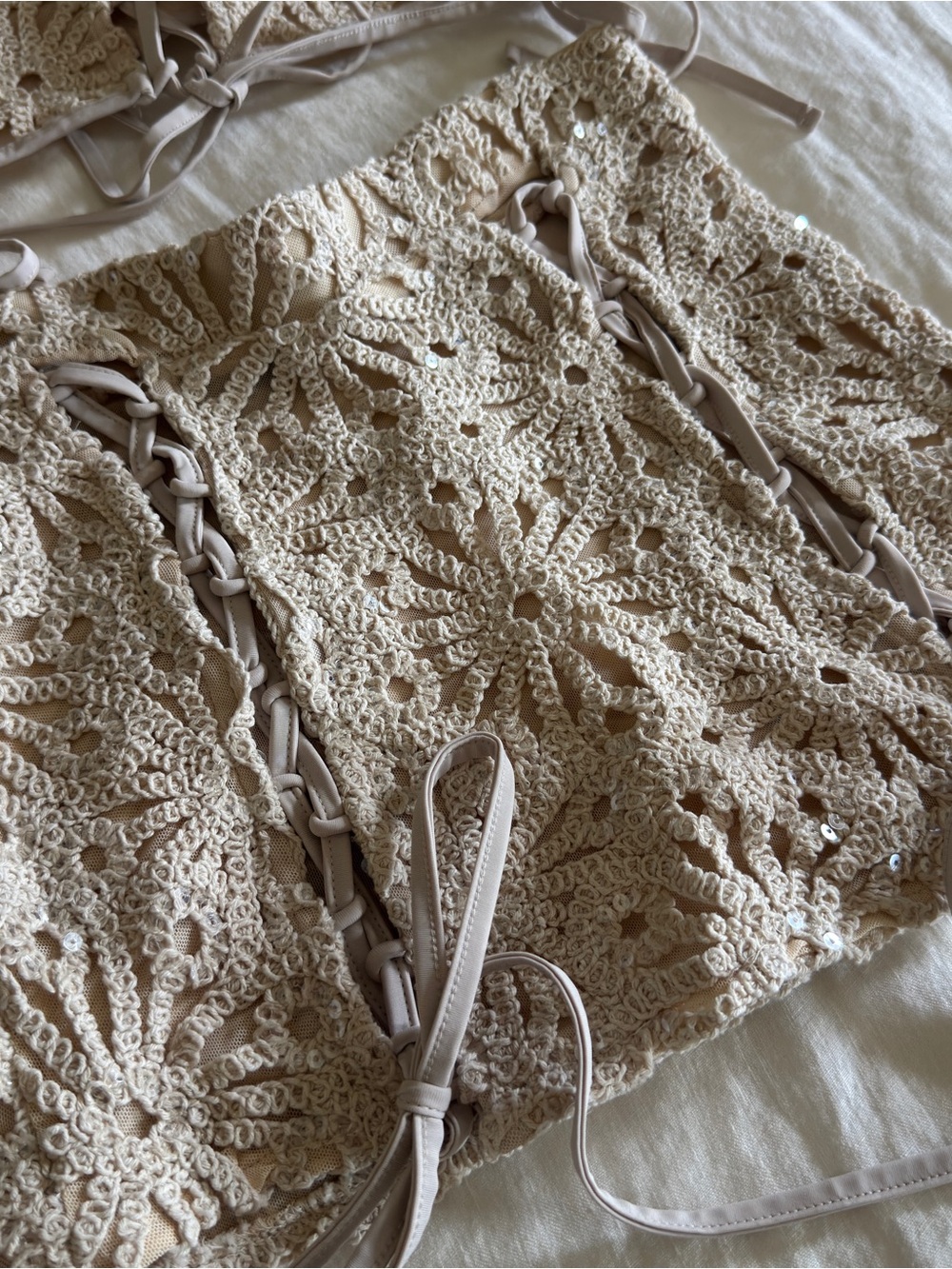 IHeartRaves Crochet Lace Two-Piece Dress Set Cream - Picture 2 of 6